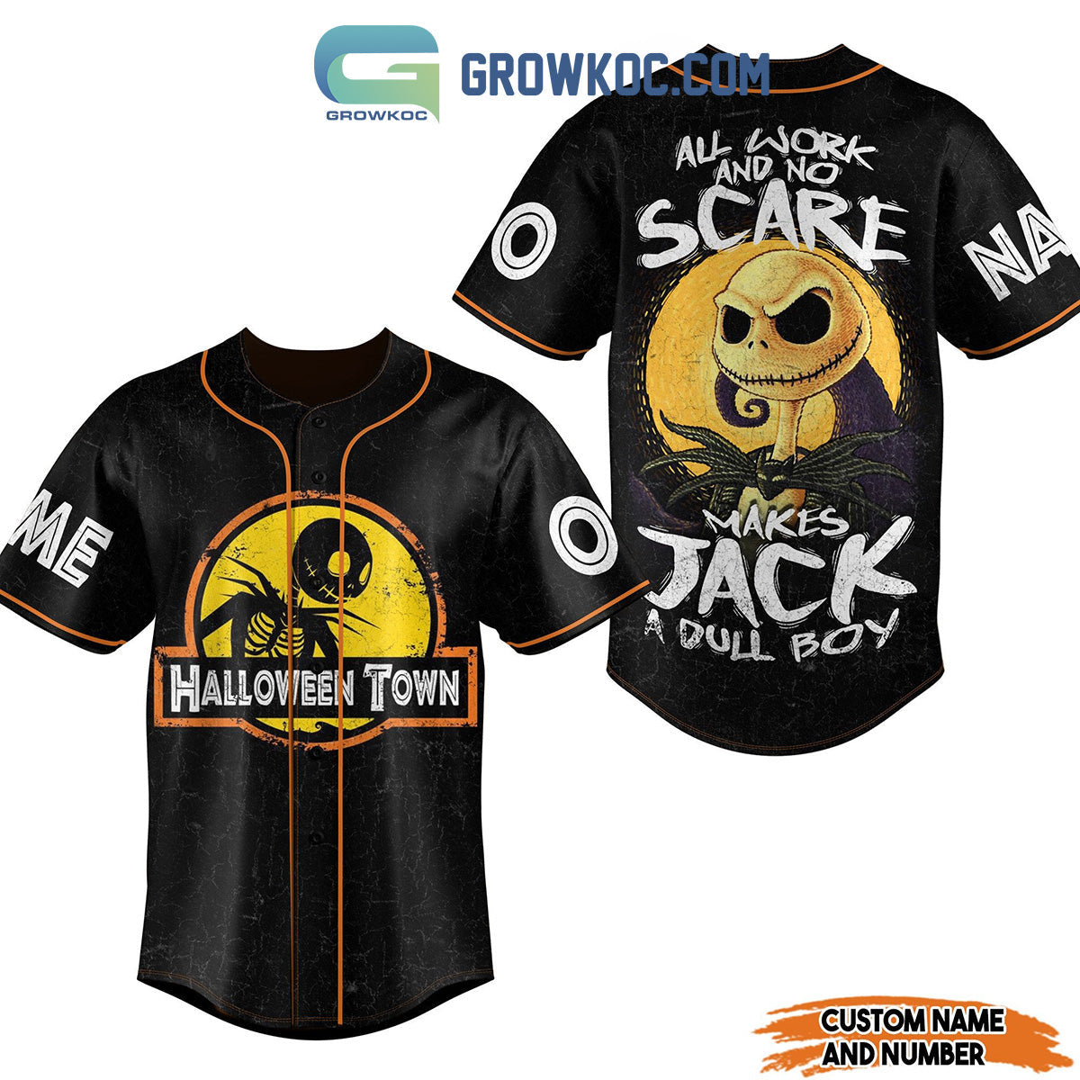 Halloween Town All Work And No Scare Makes Jack A Dull Boy Personalized Baseball Jersey Unisex T-shirt, Sweatshirt, Hoodie, Long Sleeve Tee - T-Shirt, Sweatshirt, Hoodie