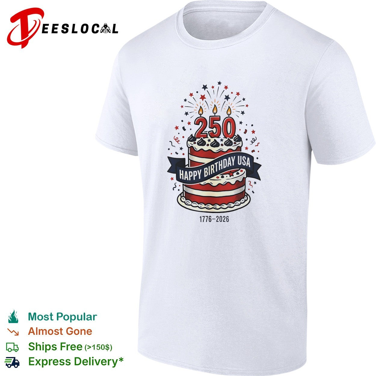 Happy birthday USA 250 years 1776 2026 shirt Unisex T-shirt, Sweatshirt, Hoodie, Long Sleeve Tee - T-Shirt, Sweatshirt, Hoodie
