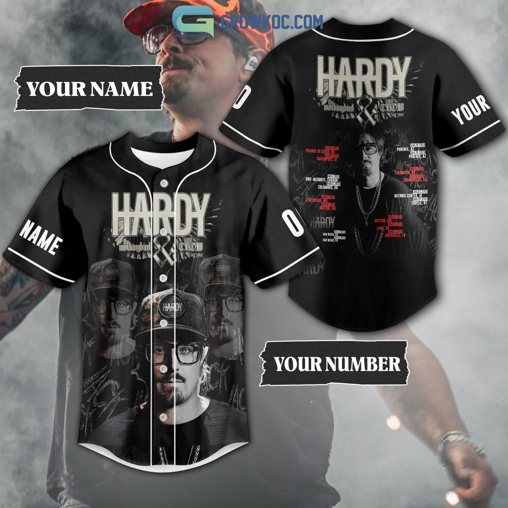 Hardy The Mockingbird And The Crow Fall Tour Personalized Baseball Jersey Unisex T-shirt, Sweatshirt, Hoodie, Long Sleeve Tee - T-Shirt, Sweatshirt, Hoodie