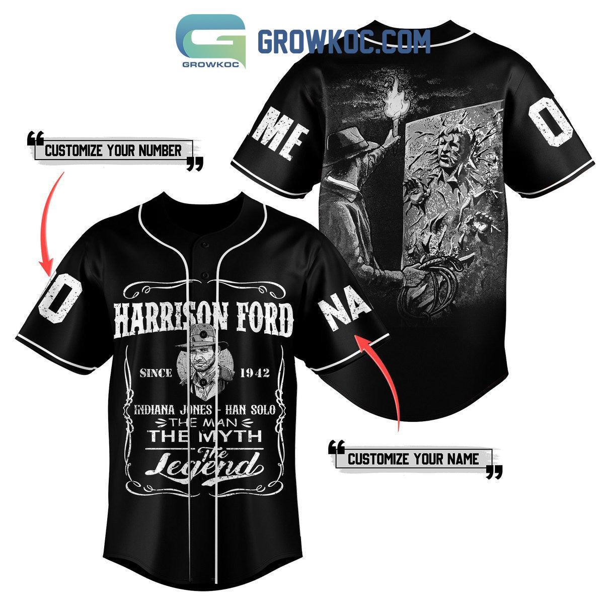 Harrison Ford Indiana Jones Han Solo The Legend Personalized Baseball Jersey Unisex T-shirt, Sweatshirt, Hoodie, Long Sleeve Tee - T-Shirt, Sweatshirt, Hoodie