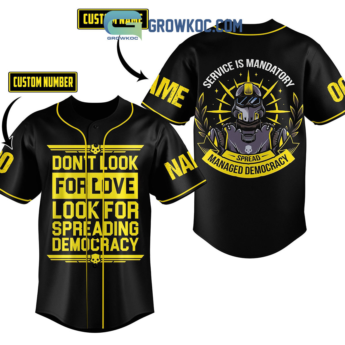 Helldivers Service Is Mandatory Spread Managed Democracy Personalized Baseball Jersey Unisex T-shirt, Sweatshirt, Hoodie, Long Sleeve Tee - T-Shirt, Sweatshirt, Hoodie