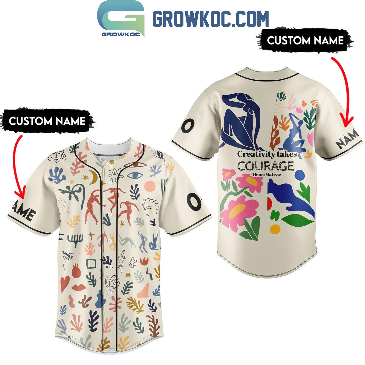 Henri Matisse Creativity Takes Courage Personalized Baseball Jersey Unisex T-shirt, Sweatshirt, Hoodie, Long Sleeve Tee - T-Shirt, Sweatshirt, Hoodie