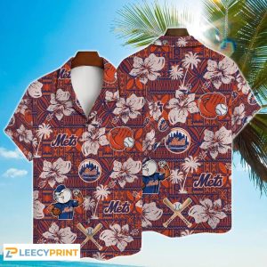 Hibiscus Pattern Vintage Mets Hawaiian Shirt For Men Women Unisex T-shirt, Sweatshirt, Hoodie, Long Sleeve Tee - T-Shirt, Sweatshirt, Hoodie