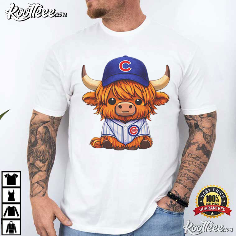 Highland Cow In Cubs Baseball Jersey Cute Mascot T-Shirt Unisex T-shirt, Sweatshirt, Hoodie, Long Sleeve Tee - T-Shirt, Sweatshirt, Hoodie