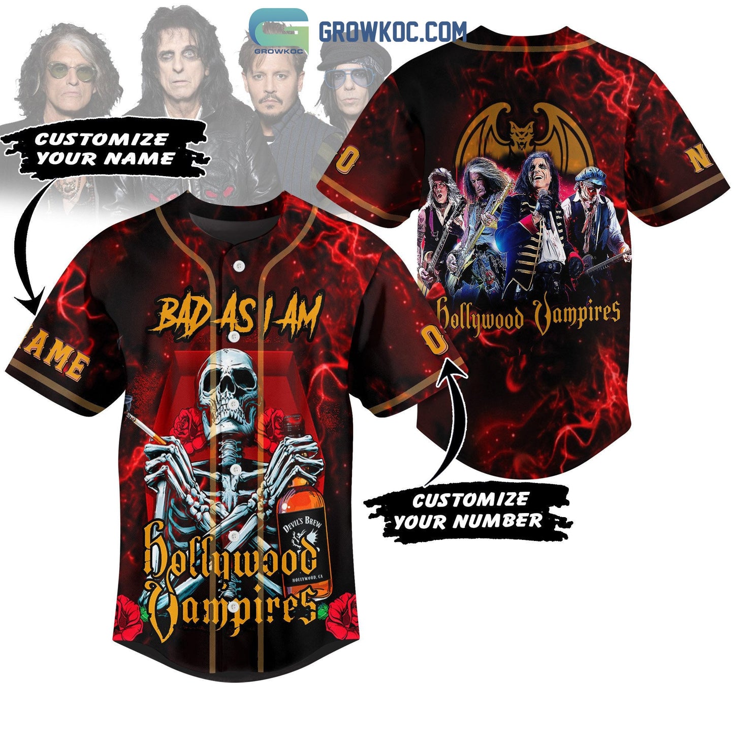 Hollywood Vampires Bad As I Am Personalized Baseball Jersey Unisex T-shirt, Sweatshirt, Hoodie, Long Sleeve Tee - T-Shirt, Sweatshirt, Hoodie