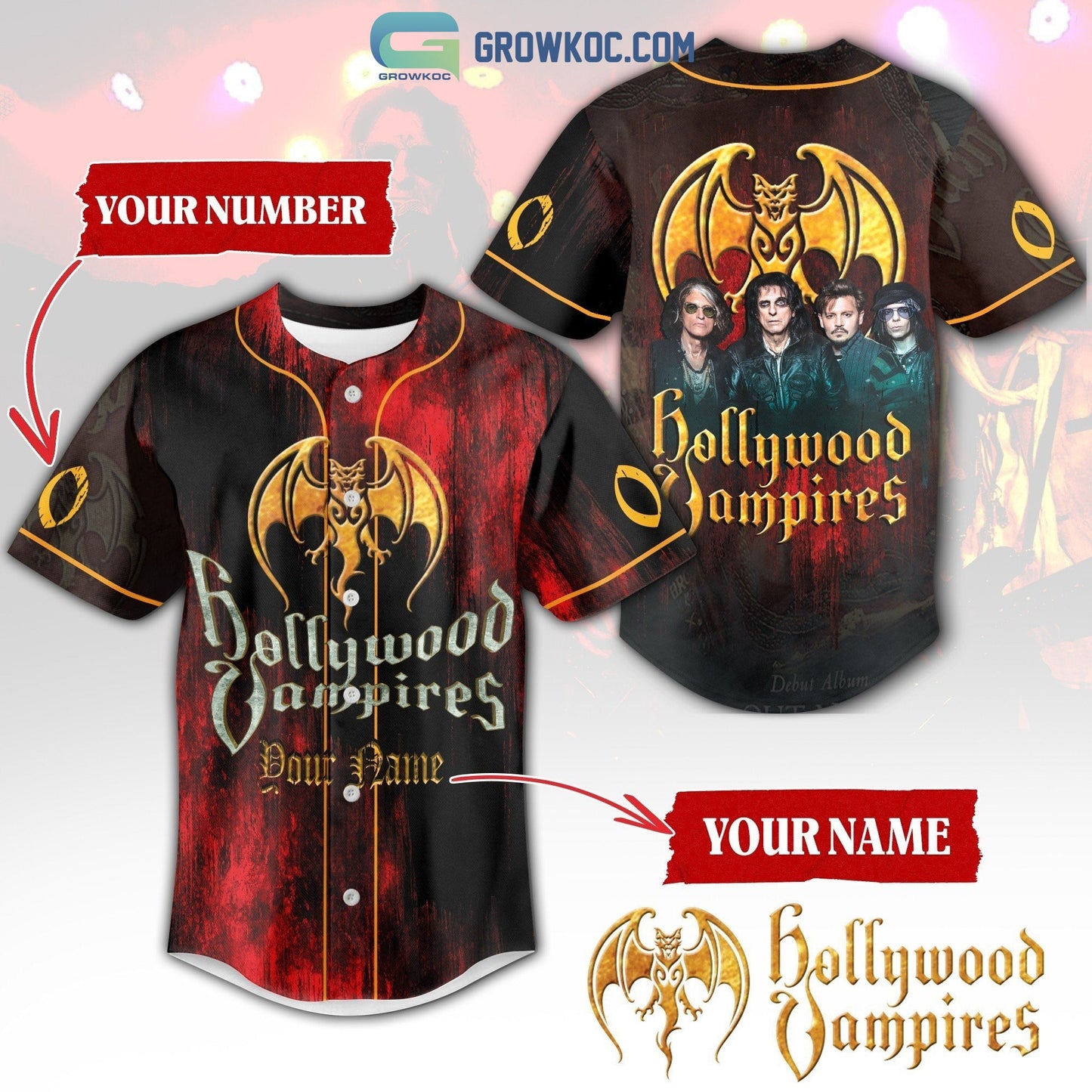 Hollywood Vampires Personalized Baseball Jersey Unisex T-shirt, Sweatshirt, Hoodie, Long Sleeve Tee - T-Shirt, Sweatshirt, Hoodie