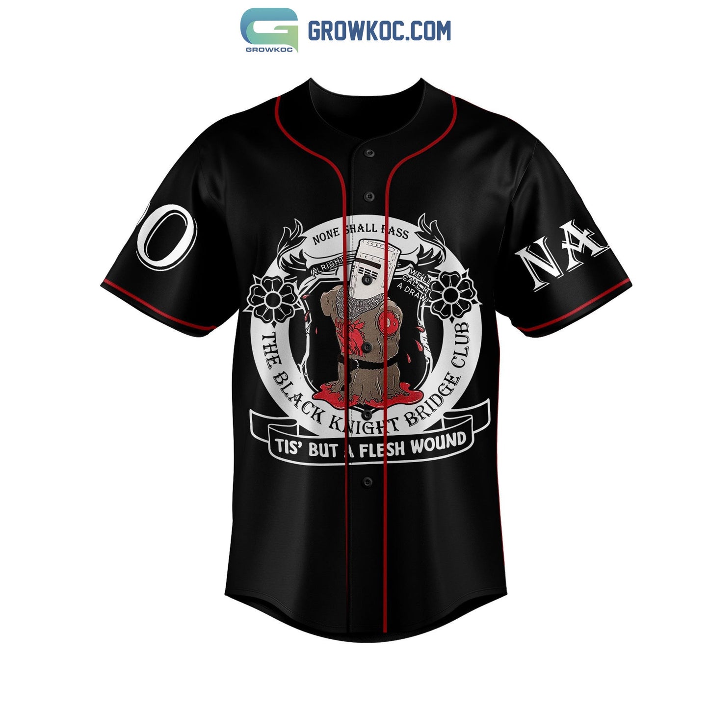Holy Grail The Black Knight Bridge Club Personalized Baseball Jersey Unisex T-shirt, Sweatshirt, Hoodie, Long Sleeve Tee - T-Shirt, Sweatshirt, Hoodie