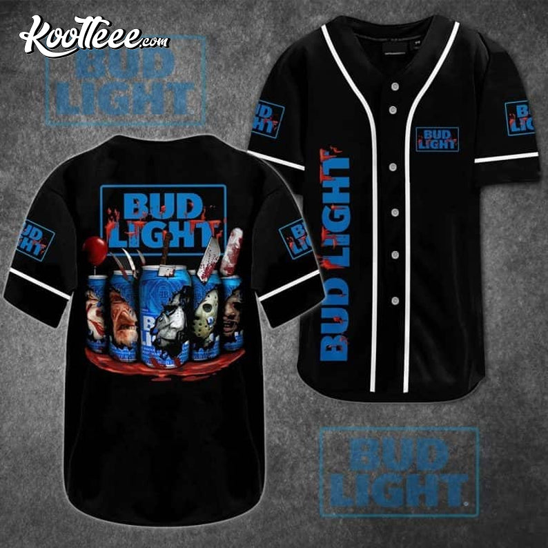 Horror Movie Characters Bud Light Baseball Jersey Unisex T-shirt, Sweatshirt, Hoodie, Long Sleeve Tee - T-Shirt, Sweatshirt, Hoodie