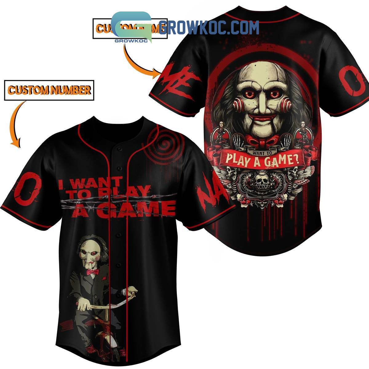 Horror Movies I Want To Play A Game Personalized Baseball Jersey Unisex T-shirt, Sweatshirt, Hoodie, Long Sleeve Tee - T-Shirt, Sweatshirt, Hoodie