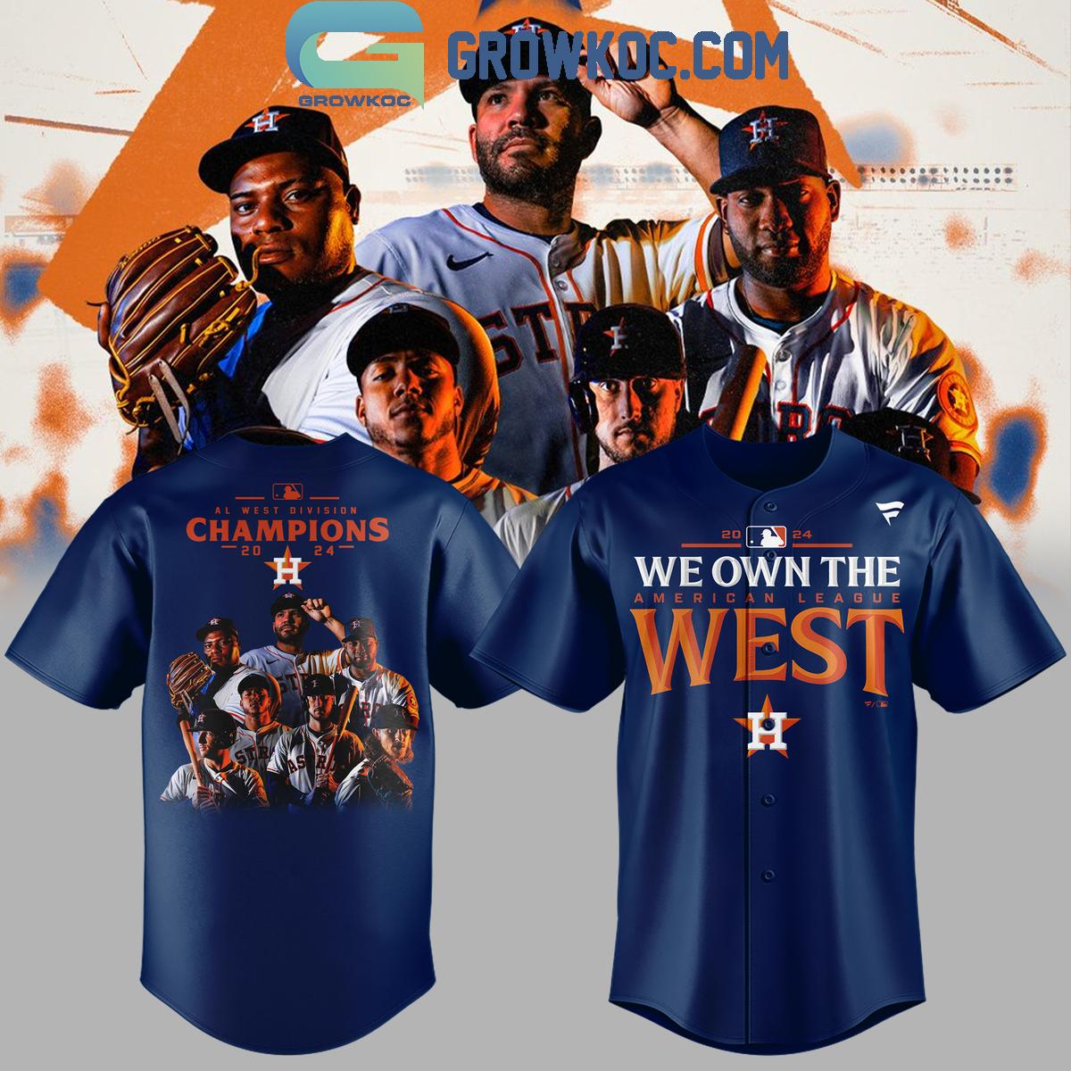Houston Astros 2024 We Own The AL West Division Champions Team Baseball Jersey Unisex T-shirt, Sweatshirt, Hoodie, Long Sleeve Tee - T-Shirt, Sweatshirt, Hoodie