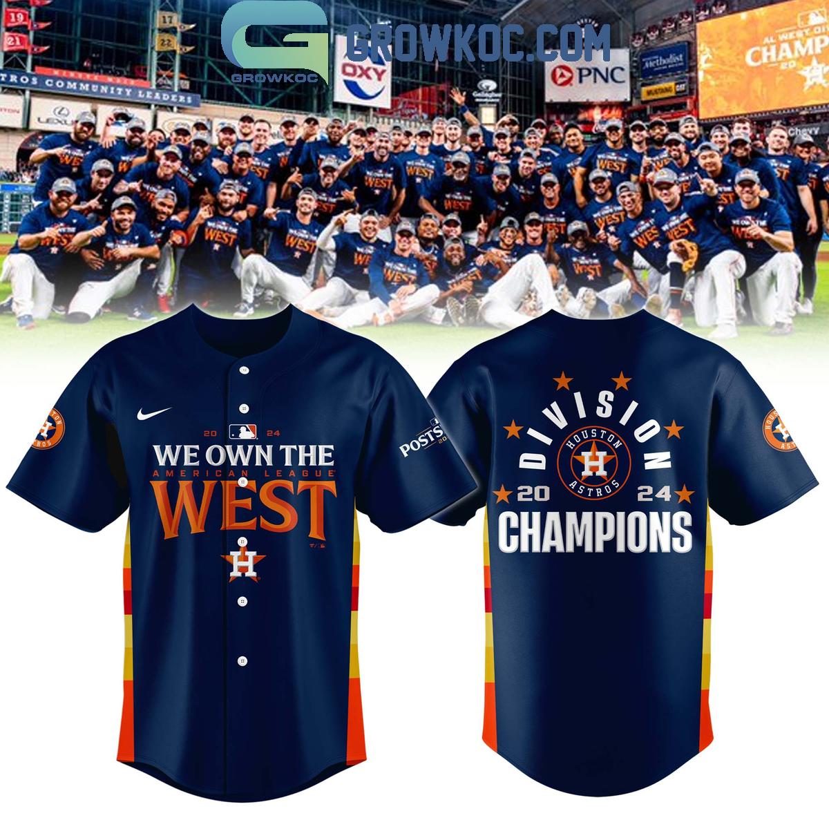 Houston Astros American League West Champions 2024 Baseball Jersey Unisex T-shirt, Sweatshirt, Hoodie, Long Sleeve Tee - T-Shirt, Sweatshirt, Hoodie