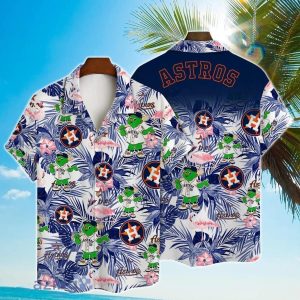 Houston Astros Major League Baseball Mascot And Hibiscus Pattern 3D Print Hawaiian Shirt, Astros Hawaiian Shirt - T-Shirt, Sweatshirt, Hoodie
