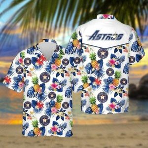Houston Astros Pineapple Flower Hawaiian Shirt, Astros Gifts for Fans, Houston Astros Hawaiian Shirt, Astros Hawaiian Shirt - T-Shirt, Sweatshirt, Hoodie