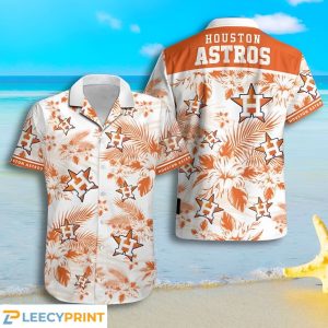 Houston Astros Tropical Flower White And Orange Hawaiian Shirt, Houston Astros Hawaiian Shirt - T-Shirt, Sweatshirt, Hoodie
