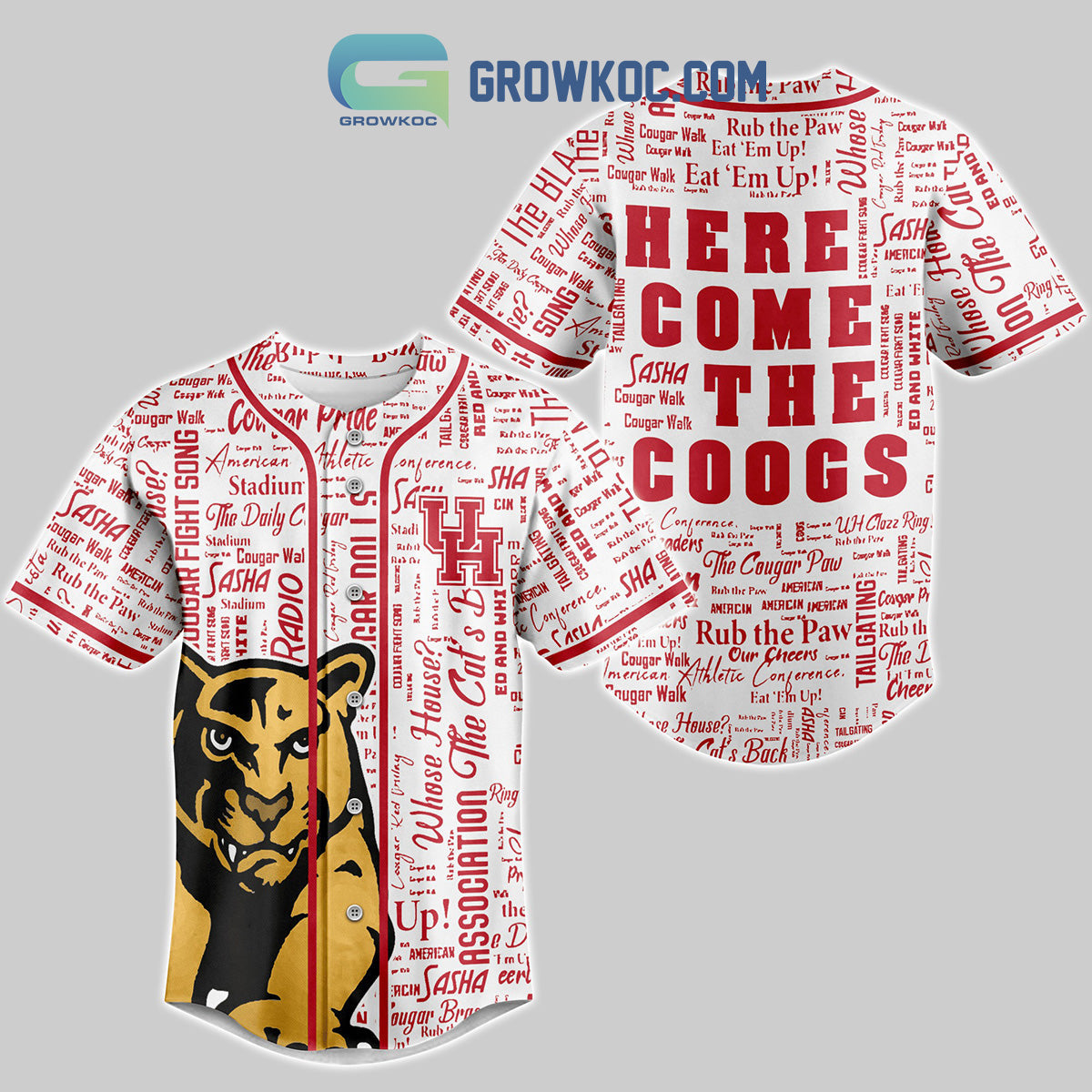 Houston Cougars Here Come The Coogs Personalized Baseball Jersey Unisex T-shirt, Sweatshirt, Hoodie, Long Sleeve Tee - T-Shirt, Sweatshirt, Hoodie