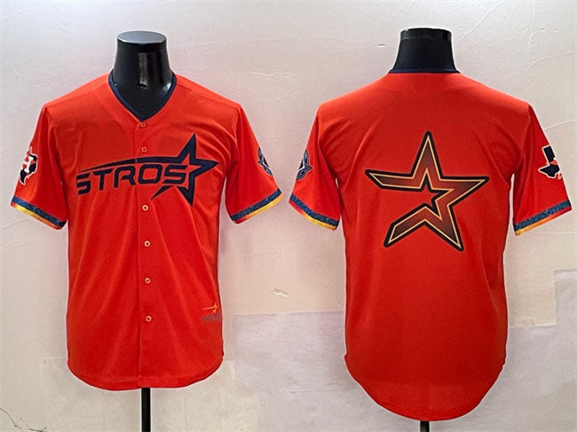 Houston Astros Team Big Logo Orange 2025 City Connect With Texas Patch Limited Stitched Baseball Jersey baseball jersey product view 1