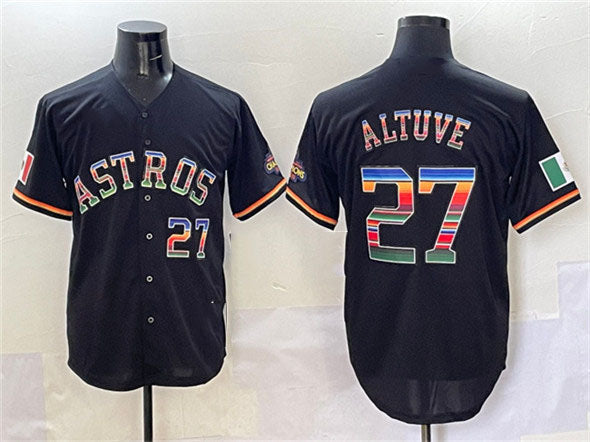 Houston Astros #27 Jose Altuve Black Mexico With World Serise Champions Patch Cool Base Stitched Baseball Jersey baseball jersey product view 1
