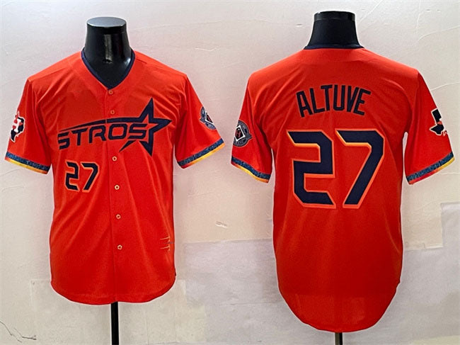 Houston Astros #27 Jose Altuve Orange 2025 City Connect With Texas Patch Limited Stitched Baseball Jersey baseball jersey product view 1