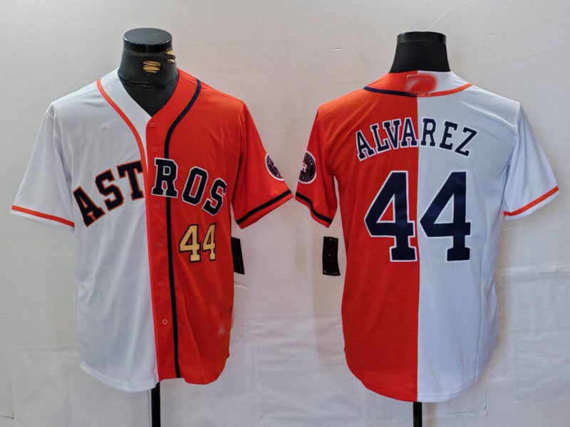 Houston Astros #44 Yordan Alvarez Number White Orange Split Stitched Baseball Jersey baseball jersey product view 1