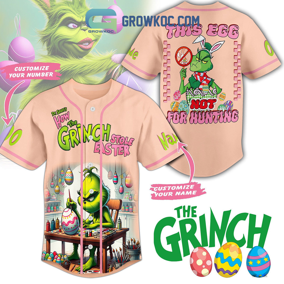 How The Grinch Stole Easter Personalized Baseball Jersey Unisex T-shirt, Sweatshirt, Hoodie, Long Sleeve Tee - T-Shirt, Sweatshirt, Hoodie