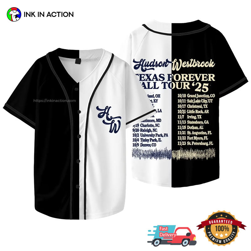 Hudson Westbrook Texas Forever Fall Tour 2025 Dates Baseball Jersey Unisex T-shirt, Sweatshirt, Hoodie, Long Sleeve Tee - T-Shirt, Sweatshirt, Hoodie