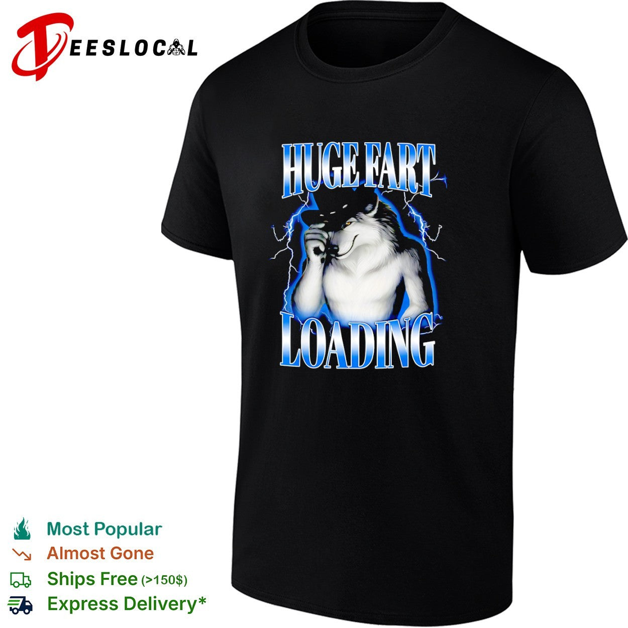 Huge Fart Loading Wolf Cowboy lightning shirt Unisex T-shirt, Sweatshirt, Hoodie, Long Sleeve Tee - T-Shirt, Sweatshirt, Hoodie