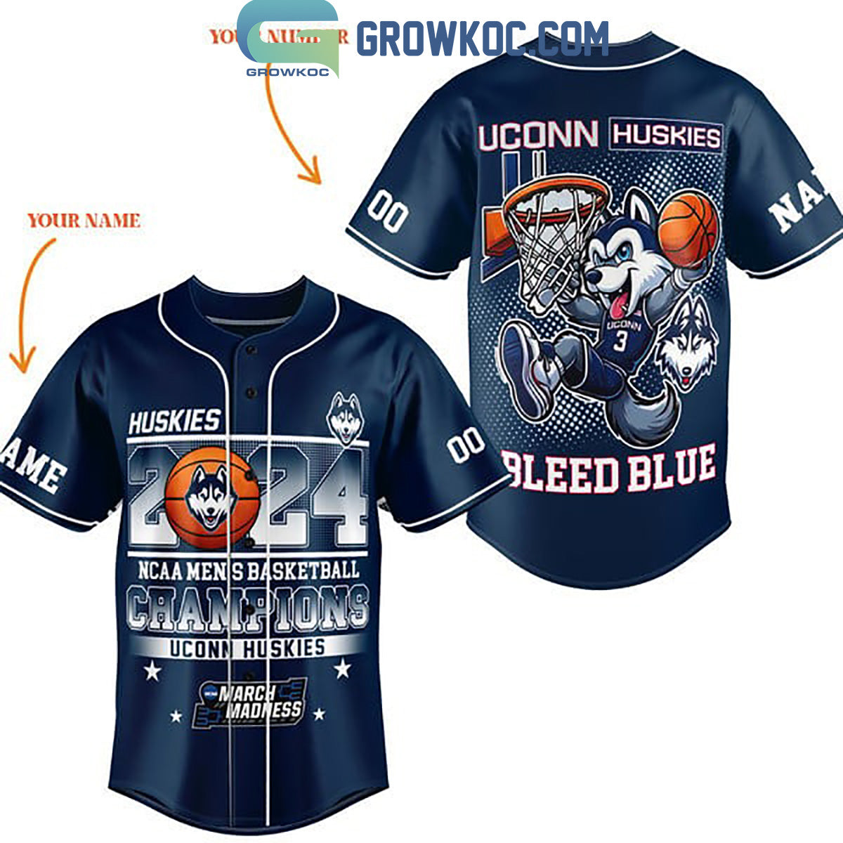 Huskies Basketball Champions 2024 Bleed Blue Baseball Jersey Unisex T-shirt, Sweatshirt, Hoodie, Long Sleeve Tee - T-Shirt, Sweatshirt, Hoodie