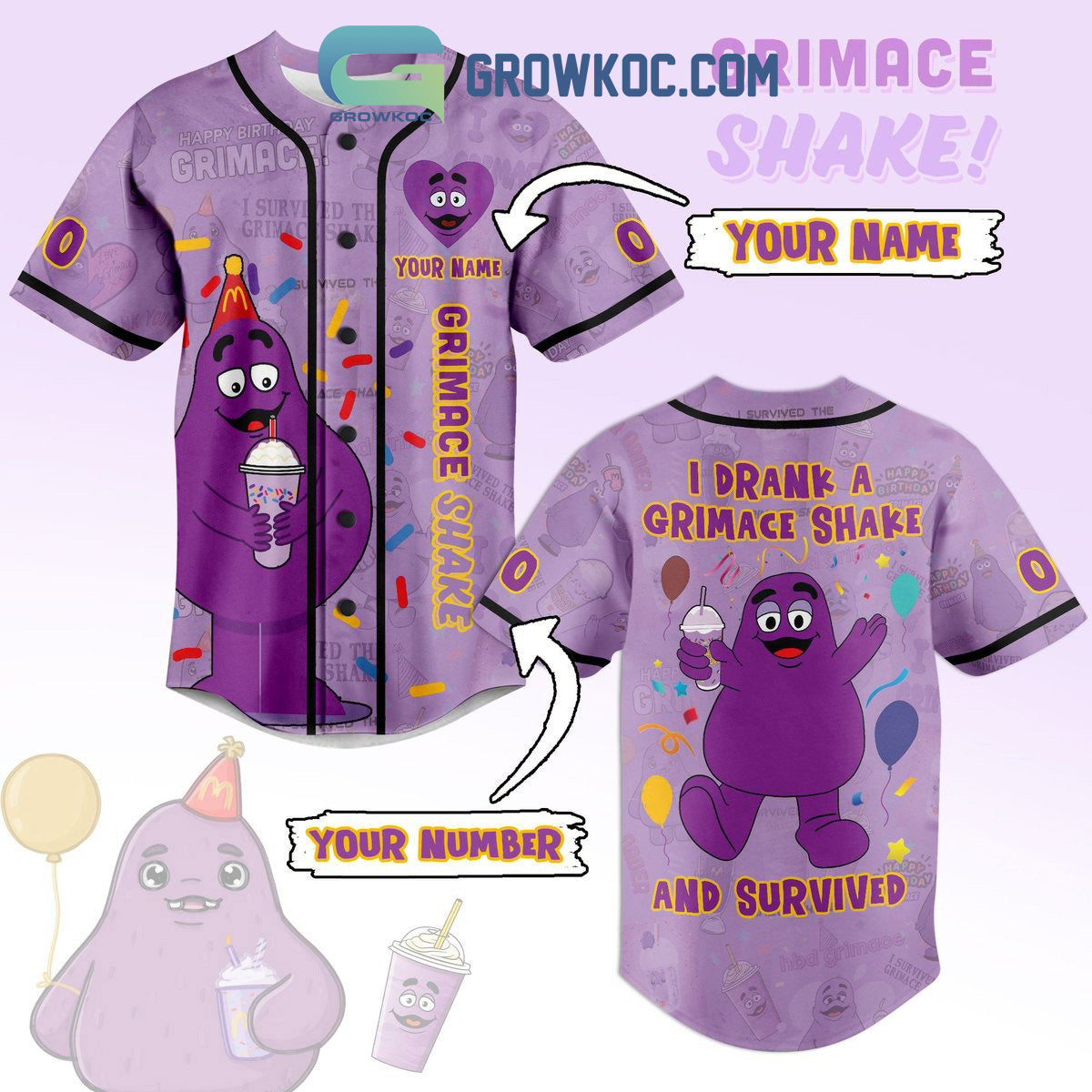 I Drank A Grimace Shake And Survived Personalized Baseball Jersey Unisex T-shirt, Sweatshirt, Hoodie, Long Sleeve Tee - T-Shirt, Sweatshirt, Hoodie