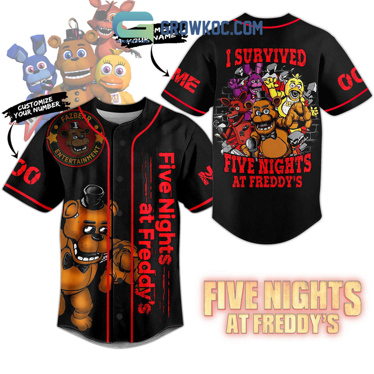 I Survived Five Nights At Freddy_s Bonnie Bowl Afton Robotics Custom Name Baseball Jersey Unisex T-shirt, Sweatshirt, Hoodie, Long Sleeve Tee - T-Shirt, Sweatshirt, Hoodie
