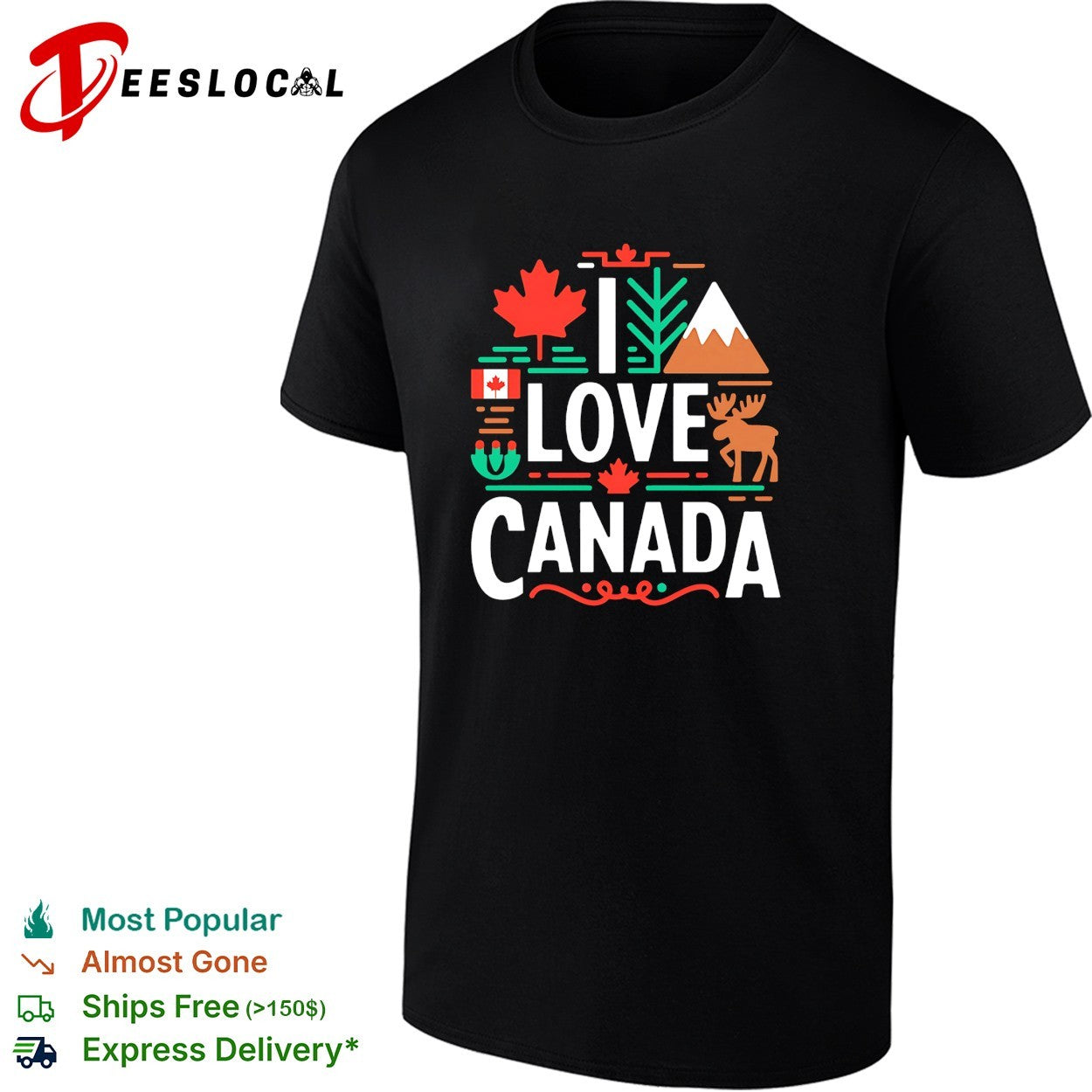 I love Canada maple leaf moose shirt Unisex T-shirt, Sweatshirt, Hoodie, Long Sleeve Tee - T-Shirt, Sweatshirt, Hoodie