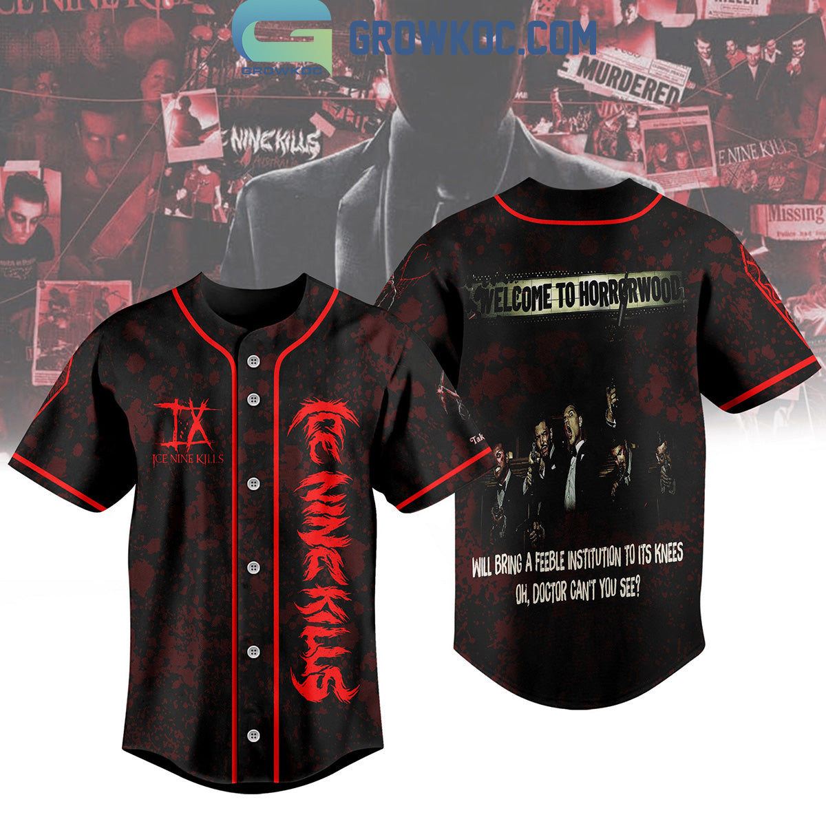 Ice Nine Kills Welcome To Horrorwood Personalized Baseball Jersey Unisex T-shirt, Sweatshirt, Hoodie, Long Sleeve Tee - T-Shirt, Sweatshirt, Hoodie