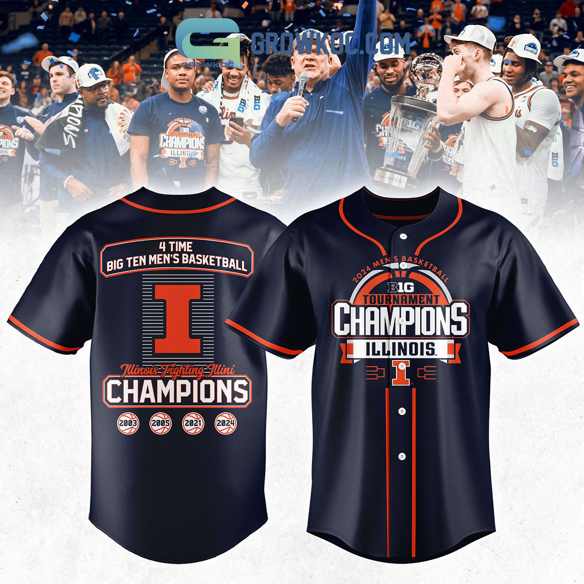 Illinois Fighting Illini 4 Times Big Ten Mens Basketball Champions Baseball Jersey Unisex T-shirt, Sweatshirt, Hoodie, Long Sleeve Tee - T-Shirt, Sweatshirt, Hoodie