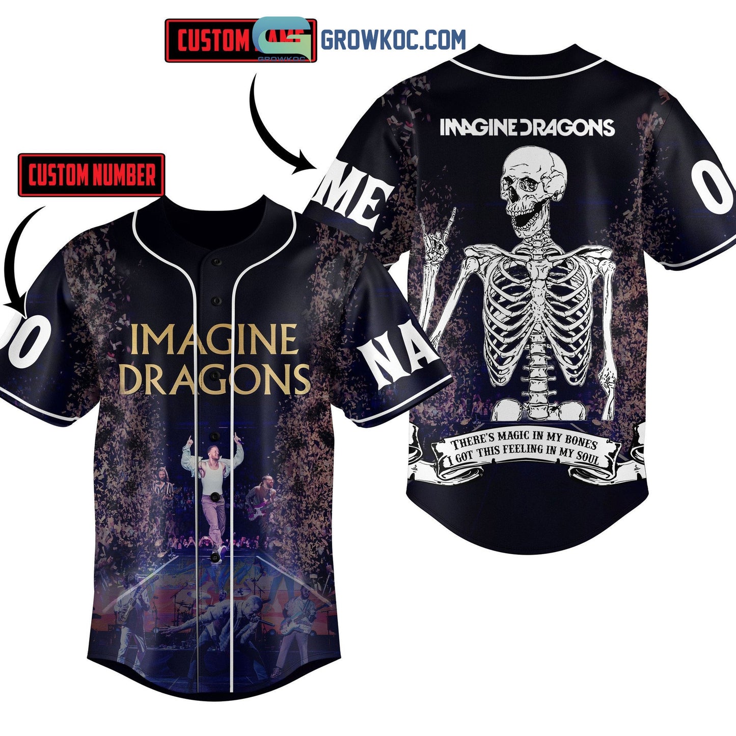 Imagine Dragons Theres Magic In My Bones I Got This Feeling In My Soul Personalized Baseball Jersey - T-Shirt, Sweatshirt, Hoodie