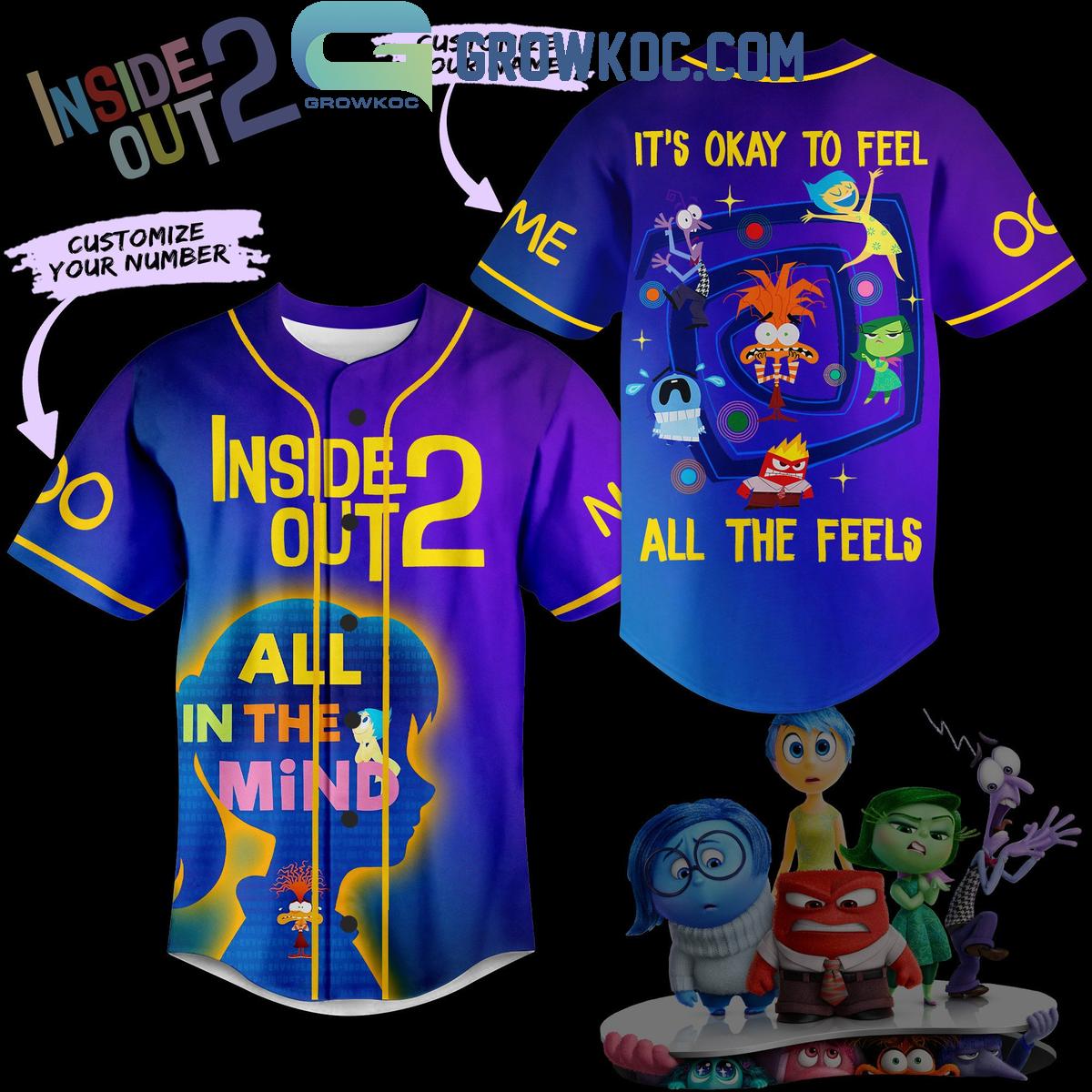 Inside Out 2 Its Okay To Feel All The Feels Personalized Baseball Jersey Unisex T-shirt, Sweatshirt, Hoodie, Long Sleeve Tee - T-Shirt, Sweatshirt, Hoodie