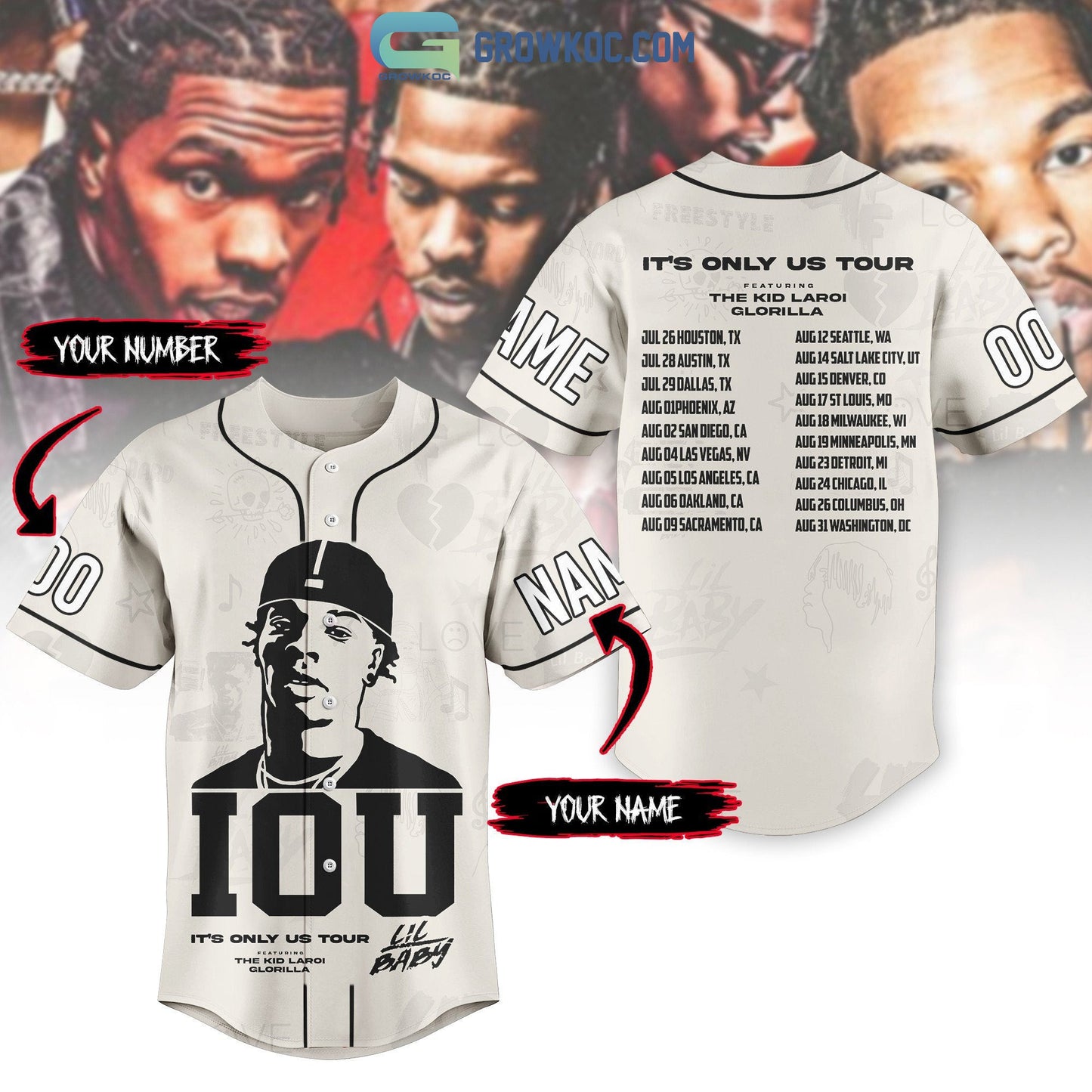 Its Only Us Tour Lil Baby Personalized Baseball Jersey Unisex T-shirt, Sweatshirt, Hoodie, Long Sleeve Tee - T-Shirt, Sweatshirt, Hoodie