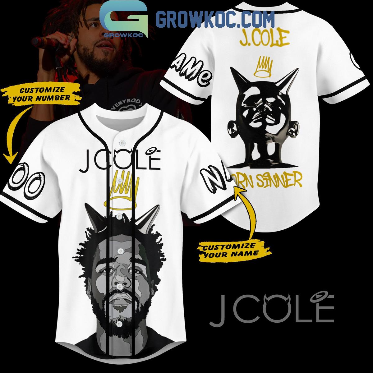 J.Cole Born Sinner Fan Personalized Baseball Jersey Unisex T-shirt, Sweatshirt, Hoodie, Long Sleeve Tee - T-Shirt, Sweatshirt, Hoodie
