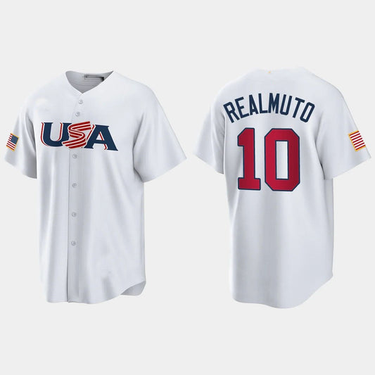 #10 J.T. REALMUTO PHILADELPHIA PHILLIES 2023 WORLD BASEBALL CLASSIC USA REPLICA JERSEY ¨C WHITE Stitches Baseball Jerseys baseball jersey product view 1