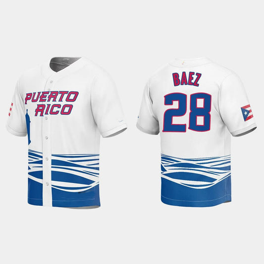 #28 JAVIER BAEZ PUERTO RICO BASEBALL 2023 WORLD BASEBALL CLASSIC JERSEY ¨C WHITE Stitches Baseball Jerseys baseball jersey product view 1