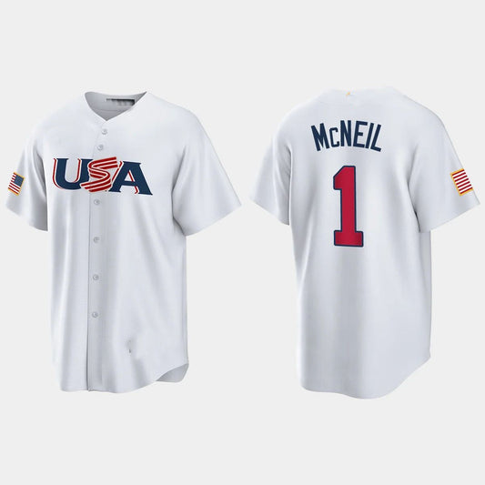 #1 JEFF MCNEIL NEW YORK METS 2023 WORLD BASEBALL CLASSIC USA REPLICA JERSEY ¨C WHITE Stitches Baseball Jerseys baseball jersey product view 1