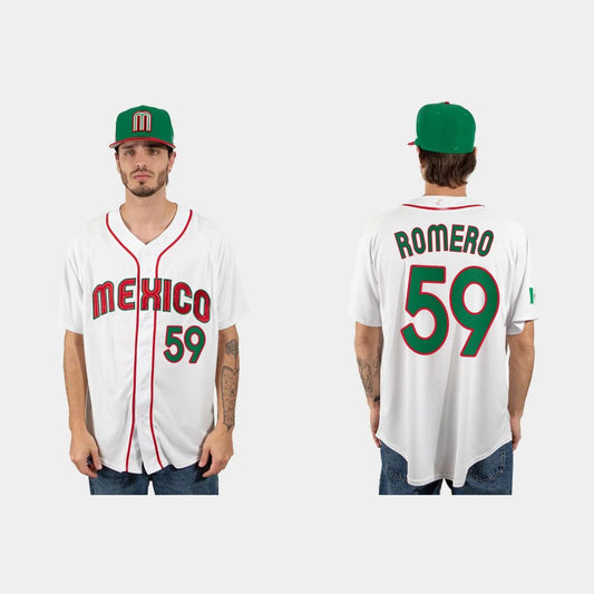 #59 JOJO ROMERO MEXICO BASEBALL 2023 WORLD BASEBALL CLASSIC JERSEY ¨C WHITE Stitches Baseball Jerseys baseball jersey product view 1
