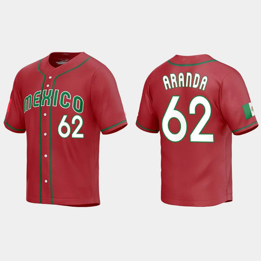 #62 JONATHAN ARANDA MEXICO BASEBALL 2023 WORLD BASEBALL CLASSIC REPLICA JERSEY ¨C RED Stitches Baseball Jerseys baseball jersey product view 1