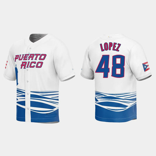 #48 JORGE LOPEZ PUERTO RICO BASEBALL 2023 WORLD BASEBALL CLASSIC JERSEY ¨C WHITE Stitches Baseball Jerseys baseball jersey product view 1