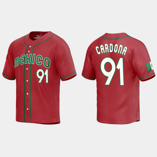 #91 JOSE CARDONA MEXICO BASEBALL 2023 WORLD BASEBALL CLASSIC REPLICA JERSEY ¨C RED Stitches Baseball Jerseys baseball jersey product view 1