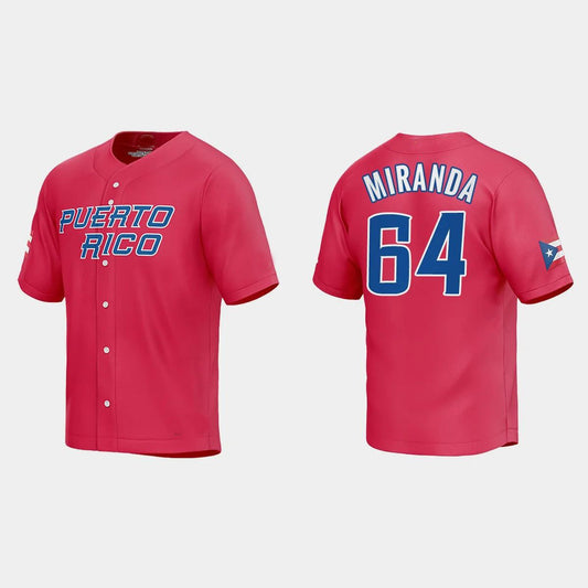 #64 JOSE MIRANDA PUERTO RICO BASEBALL 2023 WORLD BASEBALL CLASSIC JERSEY ¨C RED Stitches Baseball Jerseys baseball jersey product view 1