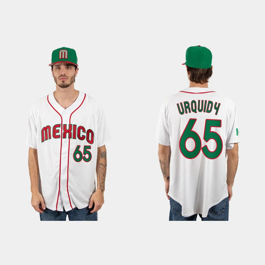 #65 JOSE URQUIDY MEXICO BASEBALL 2023 WORLD BASEBALL CLASSIC JERSEY ¨C WHITE Stitches Baseball Jerseys baseball jersey product view 1