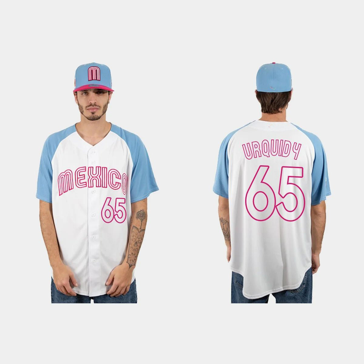 #65 JOSE URQUIDY MEXICO BASEBALL 2023 WORLD BASEBALL CLASSIC JERSEY ¨C WHITE BLUE Stitches Baseball Jerseys baseball jersey product view 1