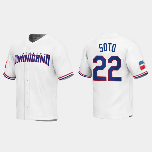 #22 JUAN SOTO DOMINICAN REPUBLIC BASEBALL 2023 WORLD BASEBALL CLASSIC REPLICA JERSEY ¨C WHITE Stitches Baseball Jerseys baseball jersey product view 1
