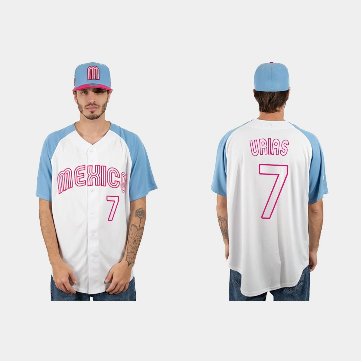#7 JULIO URIAS MEXICO BASEBALL 2023 WORLD BASEBALL CLASSIC JERSEY ¨C WHITE BLUE Stitches Baseball Jerseys baseball jersey product view 1