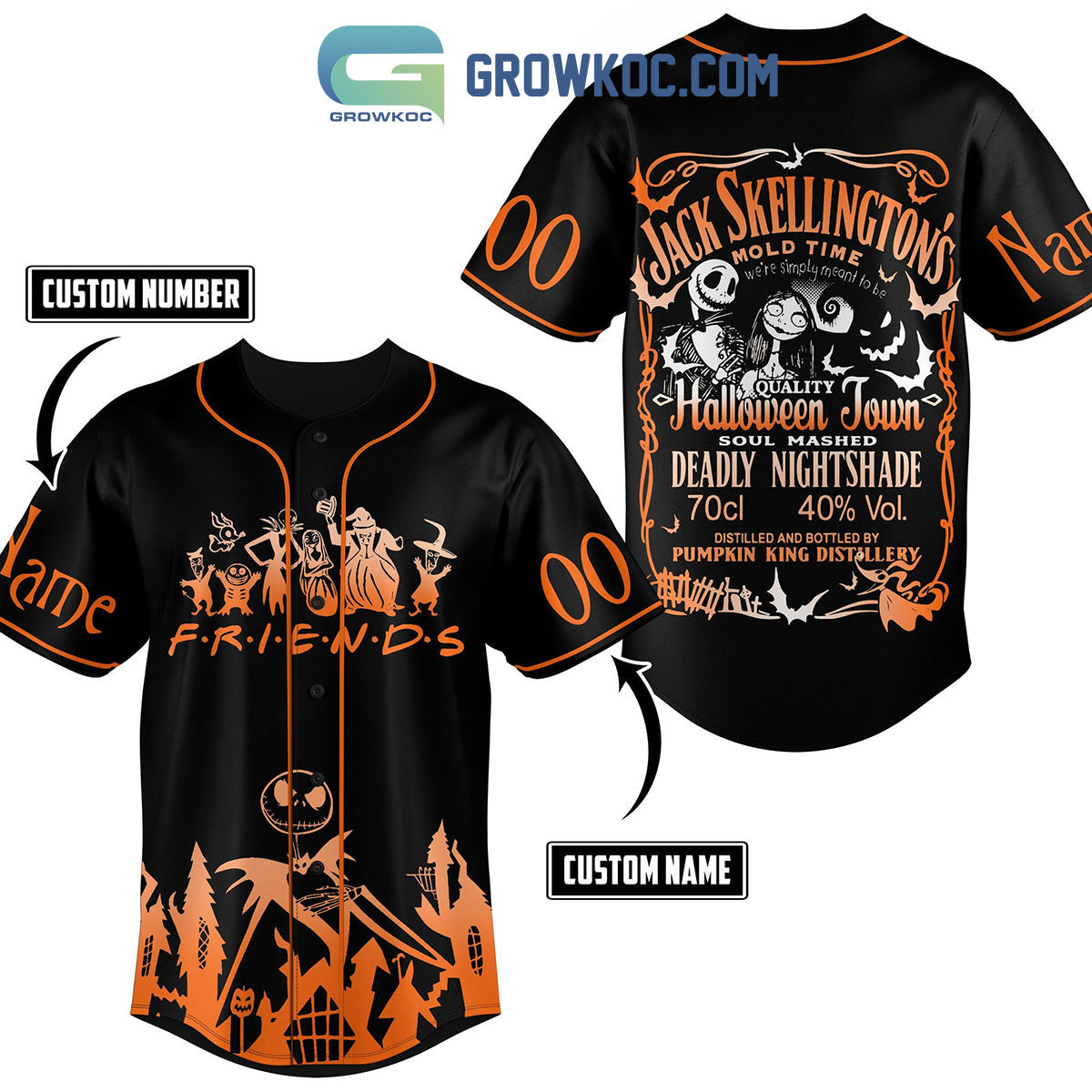 Jack Skellington Halloween Town Friends Pumpkin King Distillery Personalized Baseball Jersey - T-Shirt, Sweatshirt, Hoodie