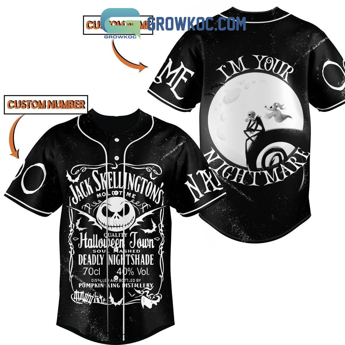 Jack Skellingtons Im Your Nightmare Halloween Town Personalized Baseball Jersey Unisex T-shirt, Sweatshirt, Hoodie, Long Sleeve Tee - T-Shirt, Sweatshirt, Hoodie